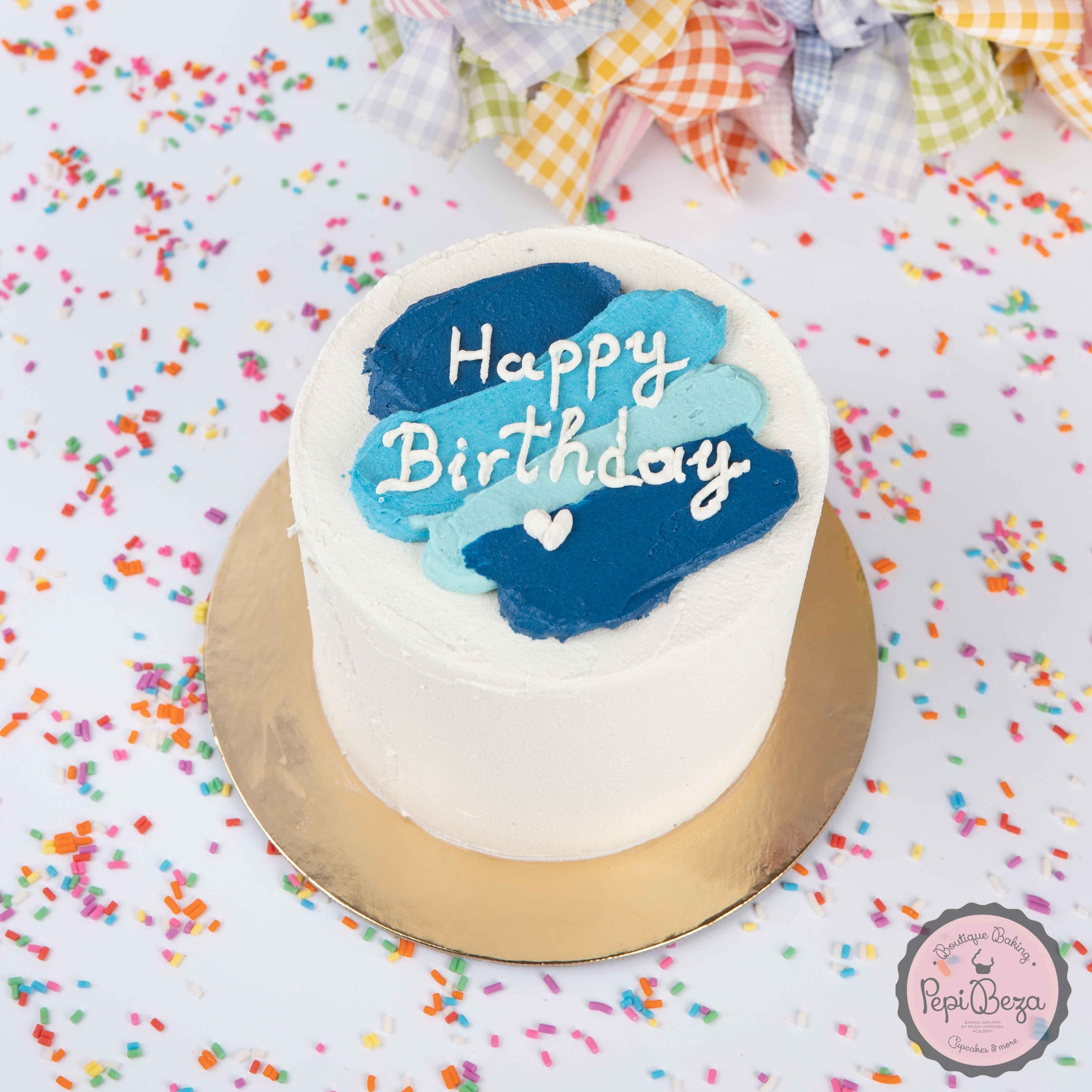 Happy Birthday Minimal Blue Party Cake