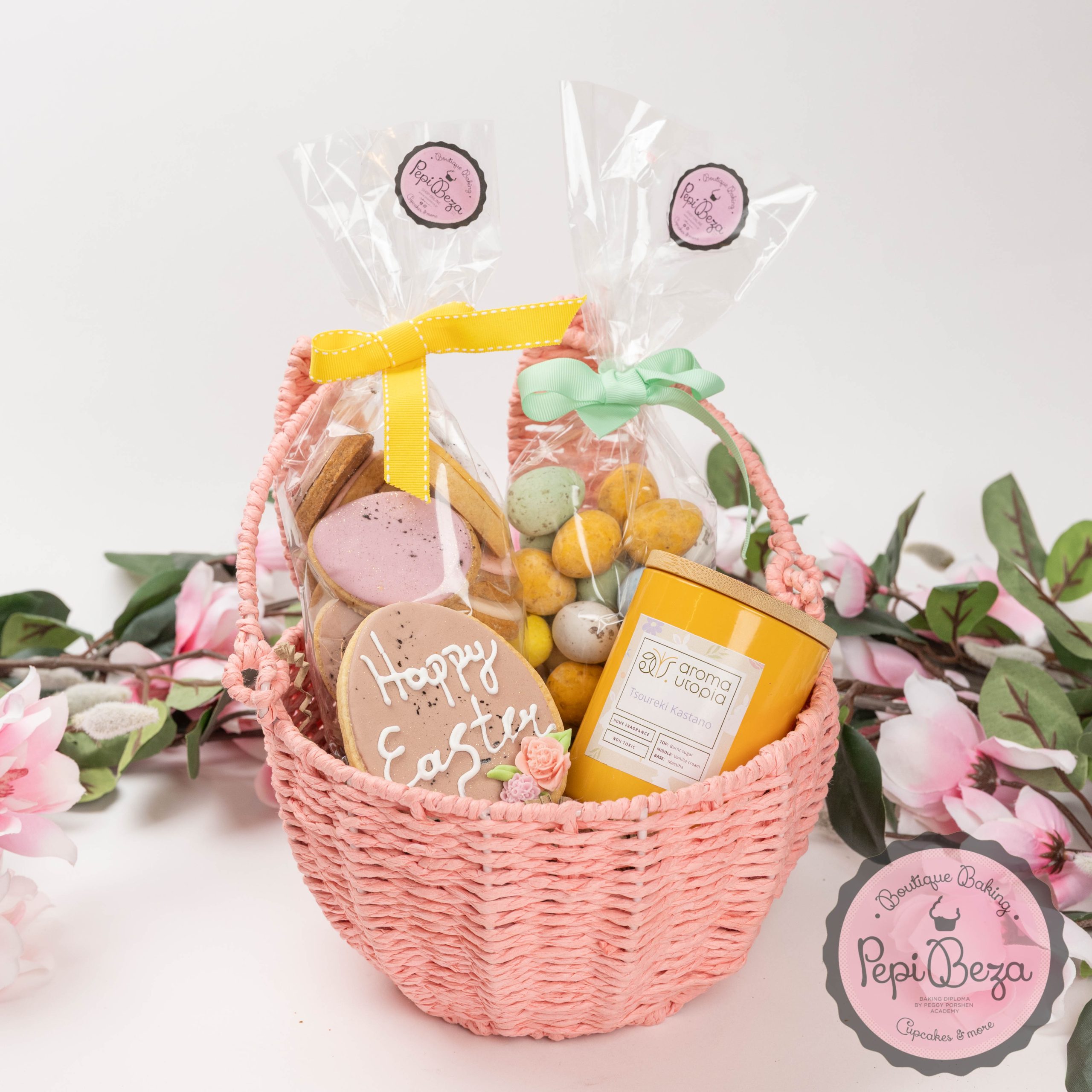 Easter Gift Set Καλάθι Ροζ – Αρωματικό Κερί Τσουρέκι